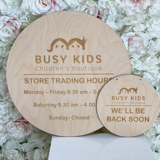 Custom engraved timber business sign