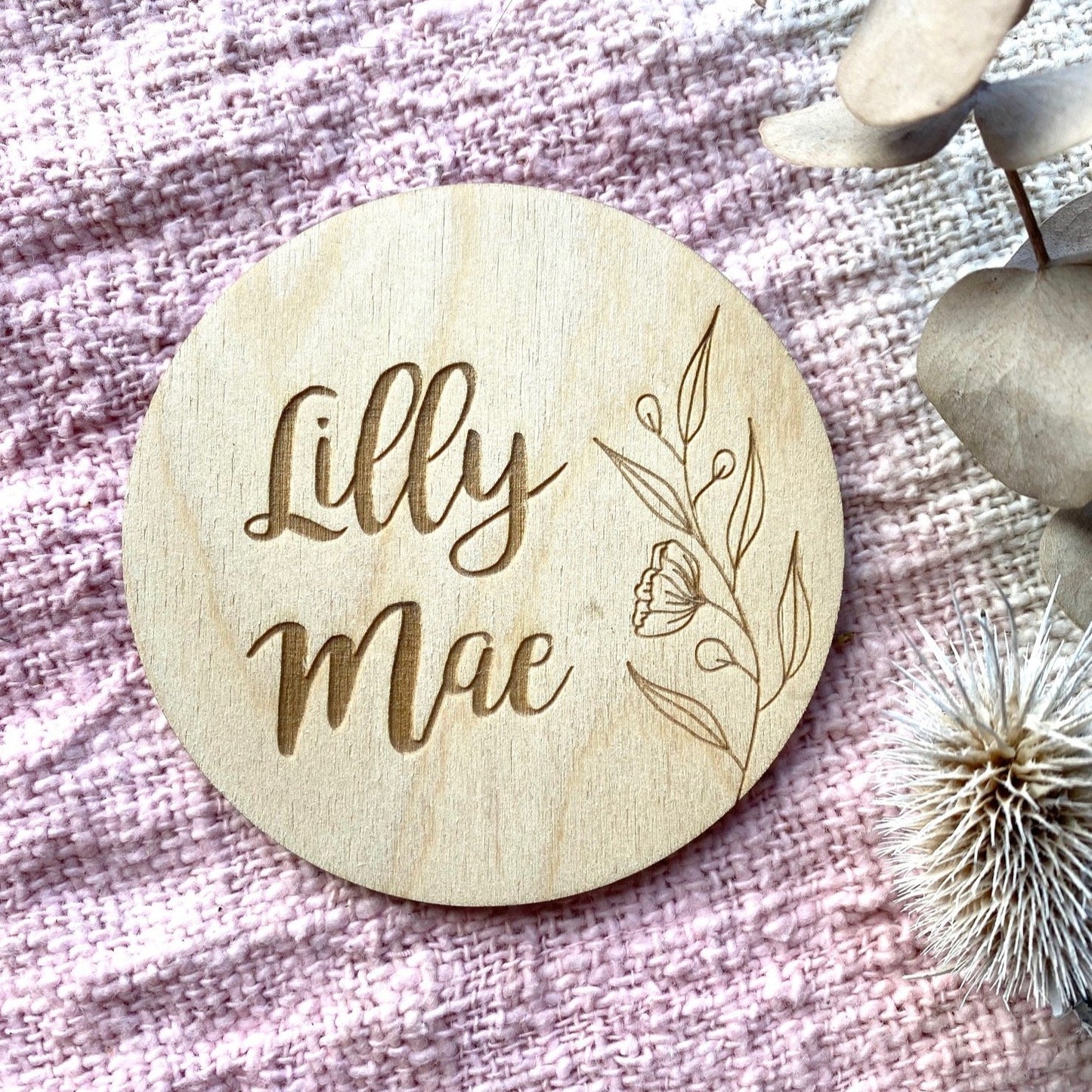 Custom engraved timber name plaque