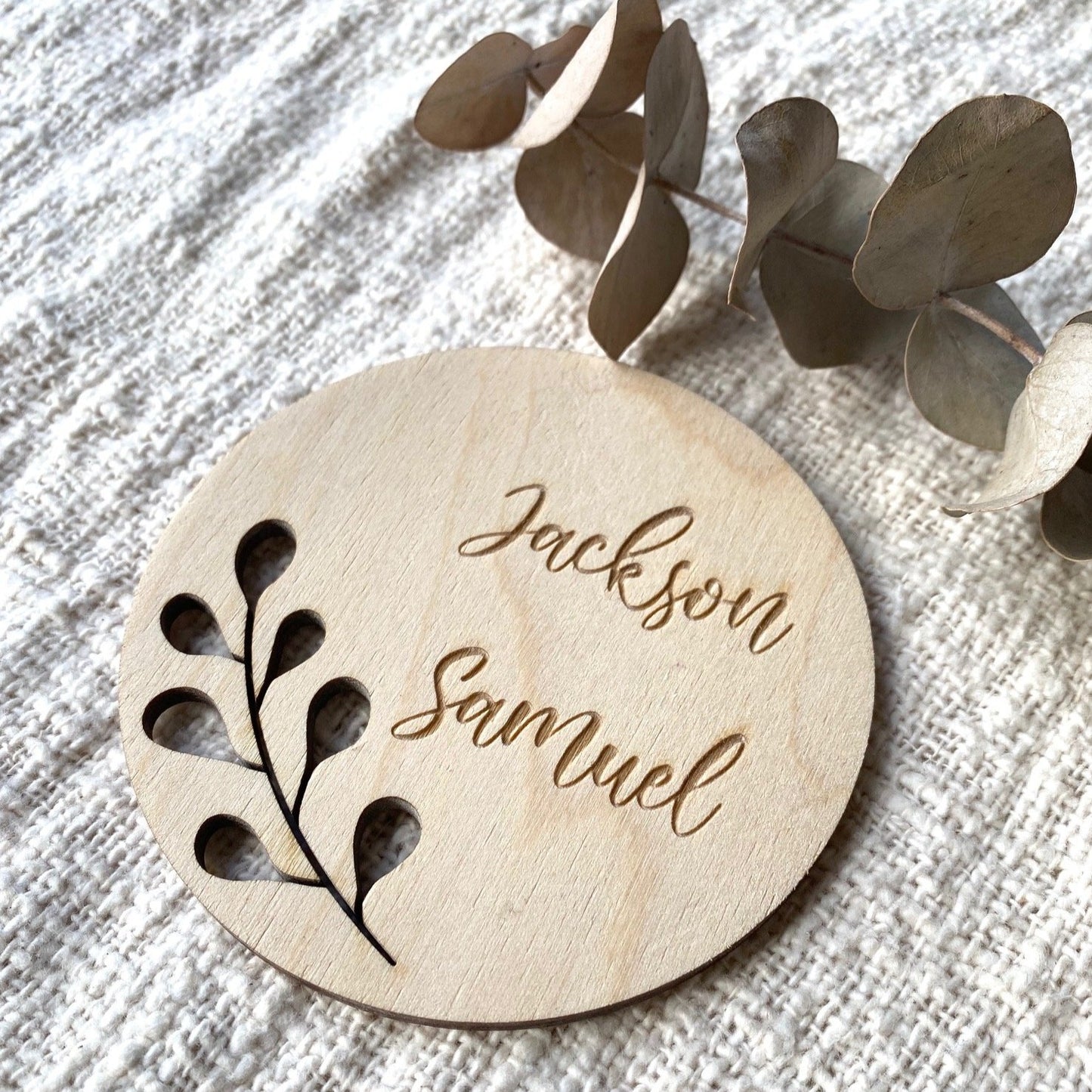 Custom engraved timber name plaque