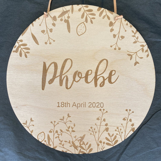 Custom engraved timber name plaque