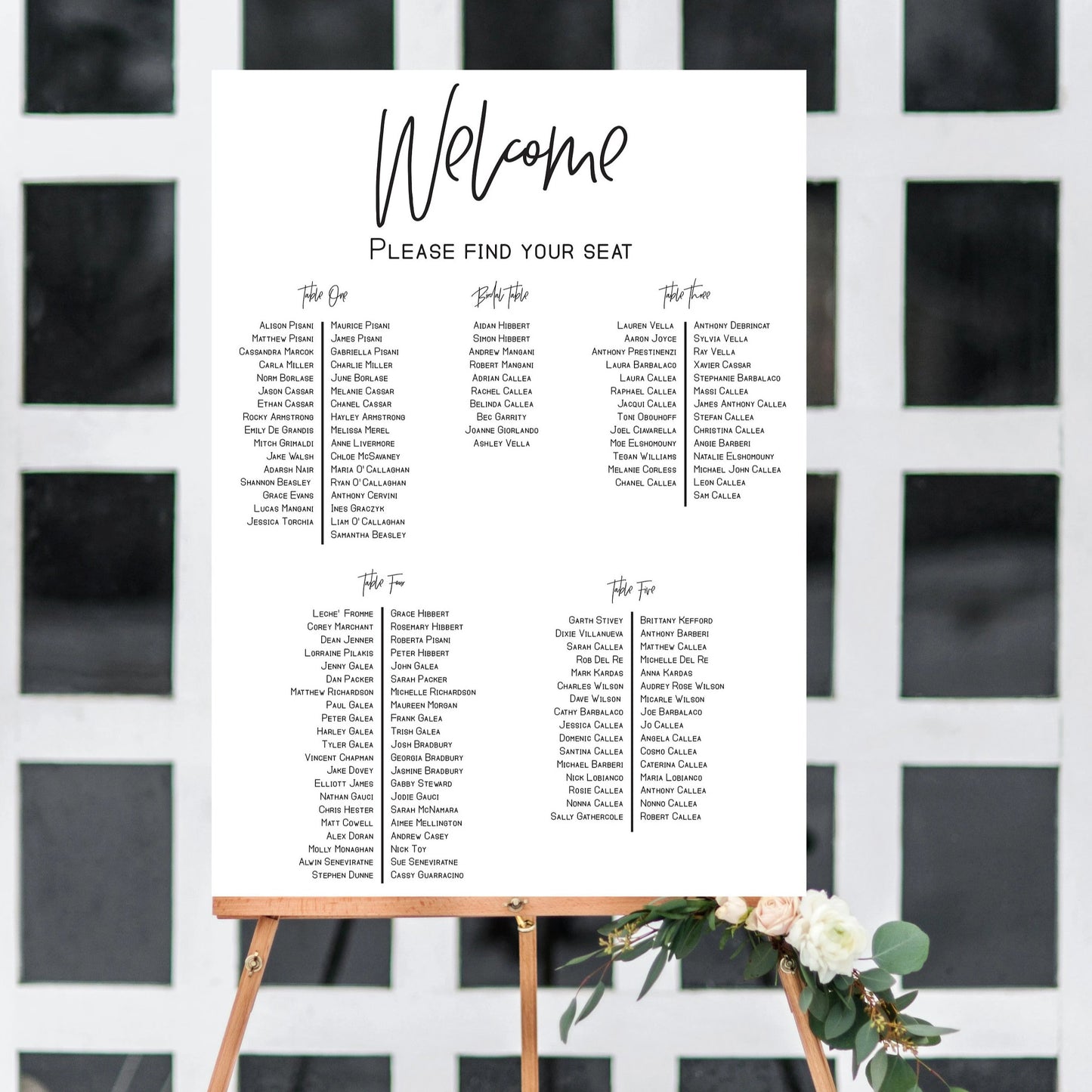 Custom printed seating chart