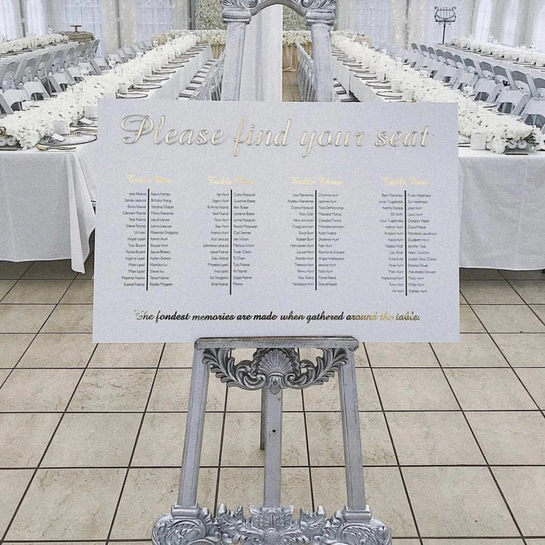 Custom printed rectangle seating chart with 3D heading
